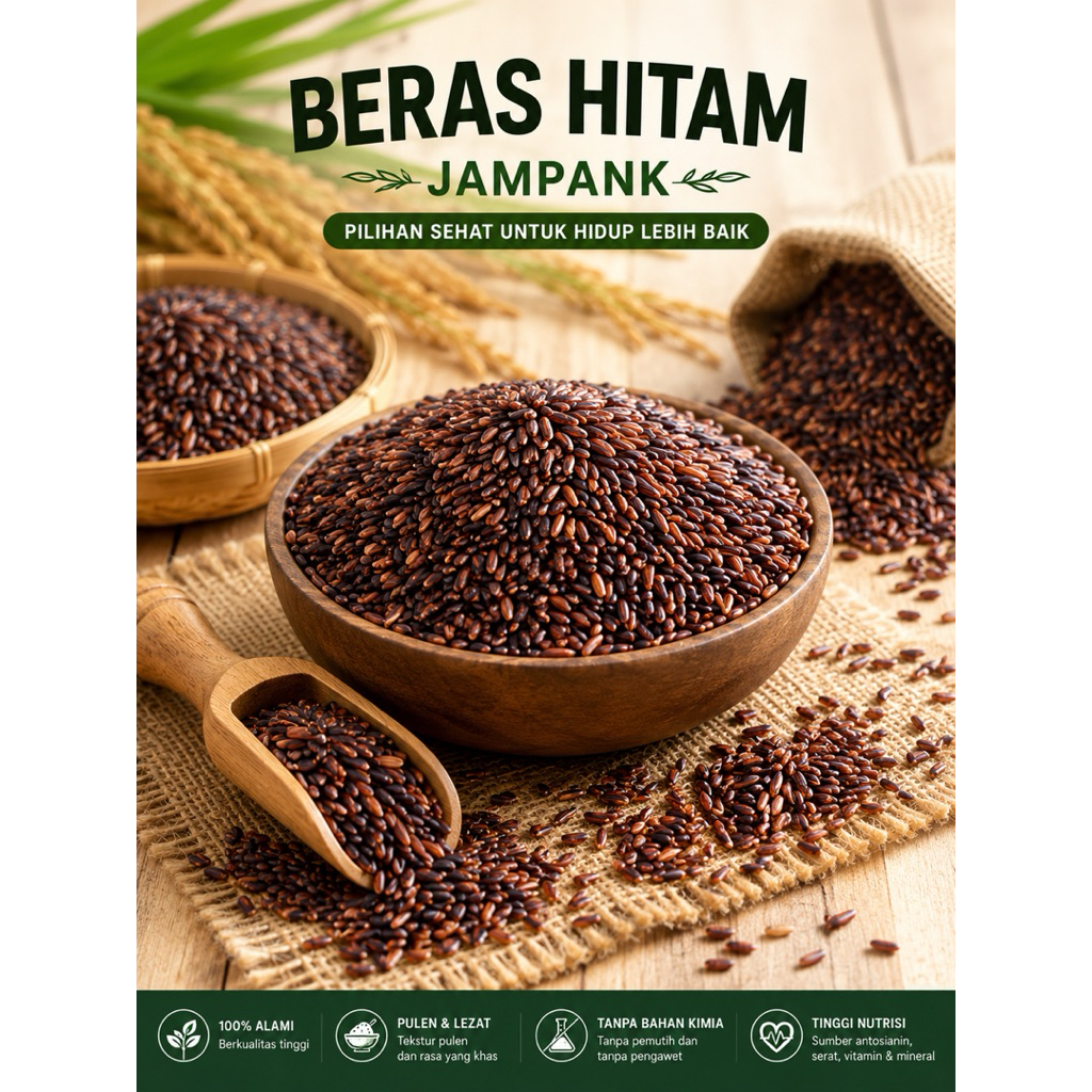 Beras Hitam Jampank 3KG Premium | Pulen Alami Tanpa Pengawet & Pemutih | beras hitam