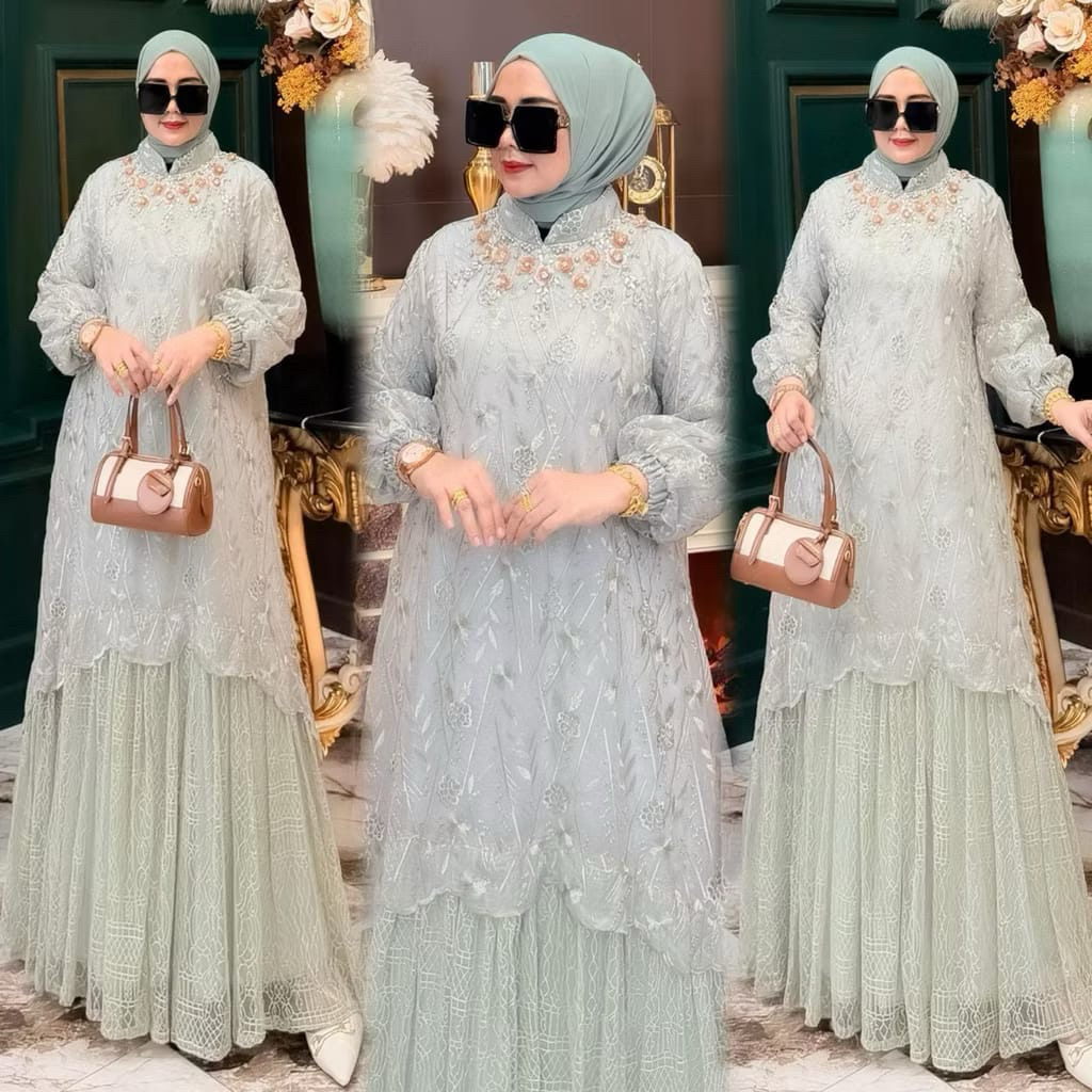 Zifa Fashion || Cod || Jelita Set Dress By Asopuroh || Gamis Set Organza Semisutra Bordir Mix Cintil