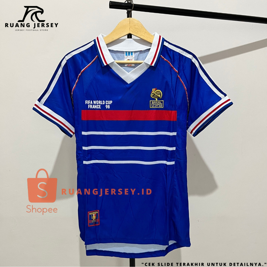 Jersey Sepak Bola Retro Classic Prancis Piala Dunia 1998 Baju Sepak Bola Pria Dewasa