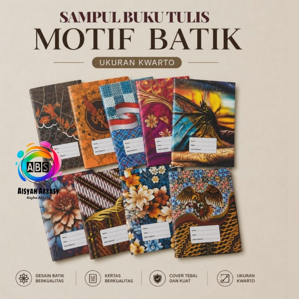 20 PCS SAMPUL BUKU TULIS MOTIF BATIK UKURAN KWARTO / BUKU TULIS BIASA(SEUKURAN BUKU SIDU)