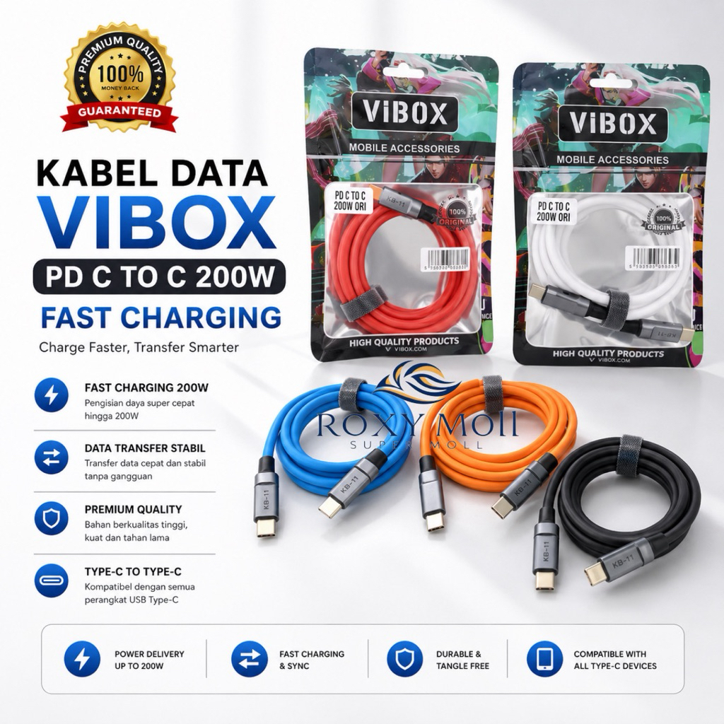 Vibox PDC200W Kabel Data Type C to Type C Cable Power Delivery PD 200W Fast Charging [ROXY]