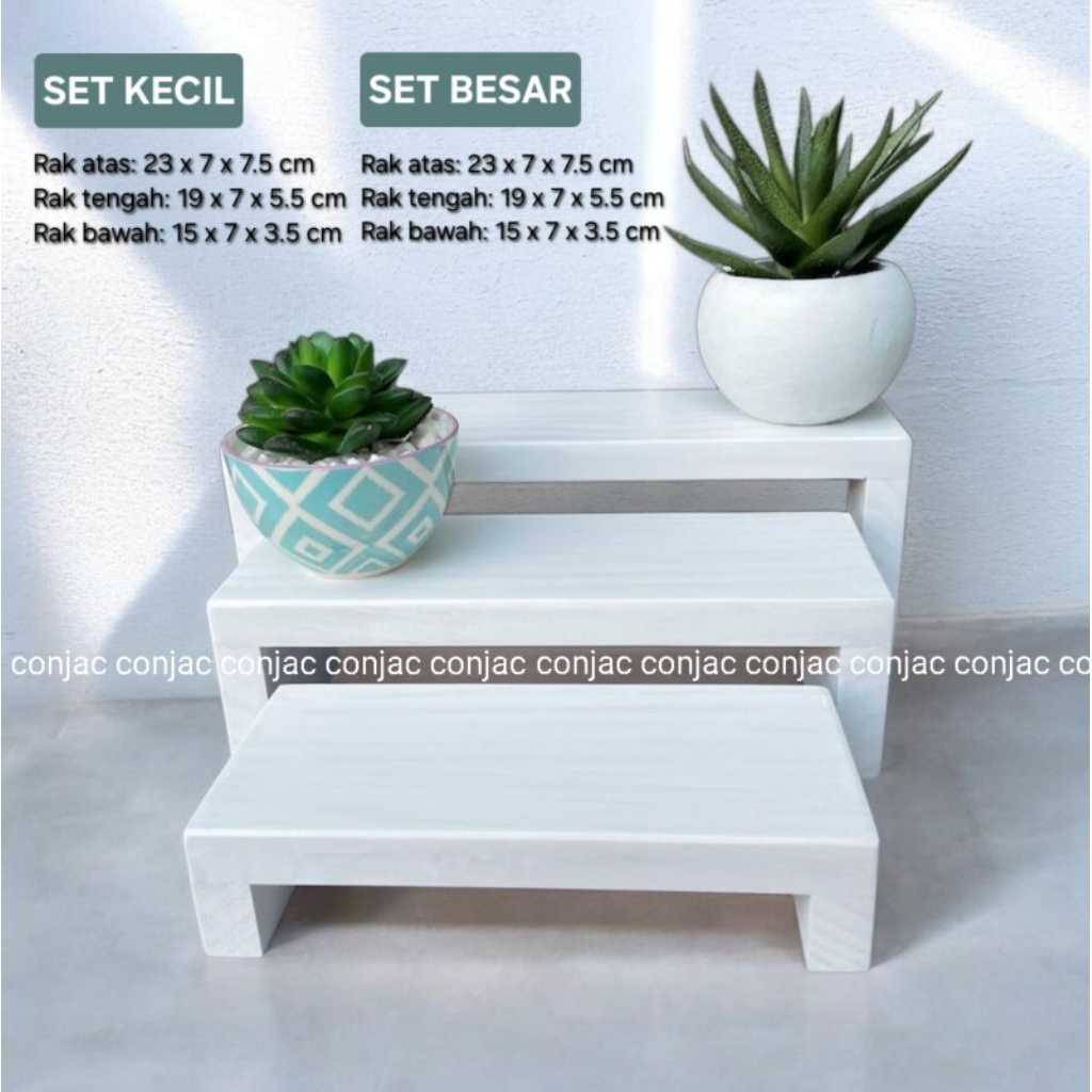 Conjac Rak Display Produk - Rak Susun Kayu Aesthetic