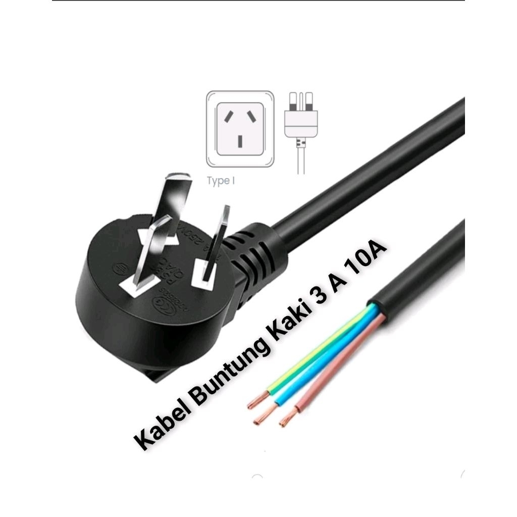 Steker Kabel Buntung 1.5 Meter Kaki 3 AU Australia New Zealand Plug 10A AC Power