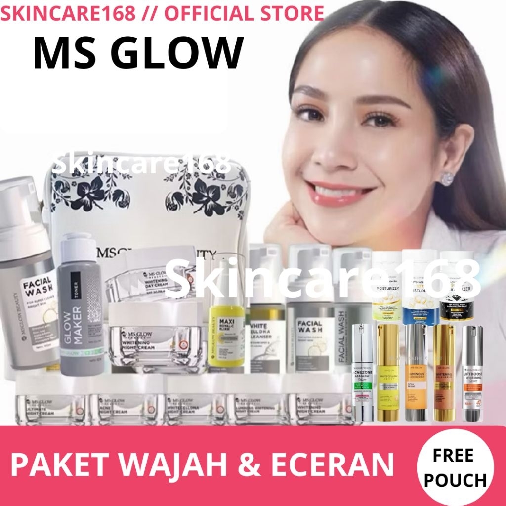 MS GLOW Paket Wajah Booster Series Whitening Night Cream Luminous Malam Ultimate Krim Siang Day Faci