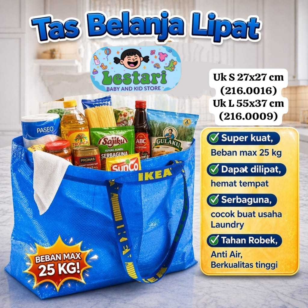 LESTARI BABY Tas Ikea/TasBelanja Besar Jumbo/Tas Laundry Besar/Kantong Belanja Lipat/