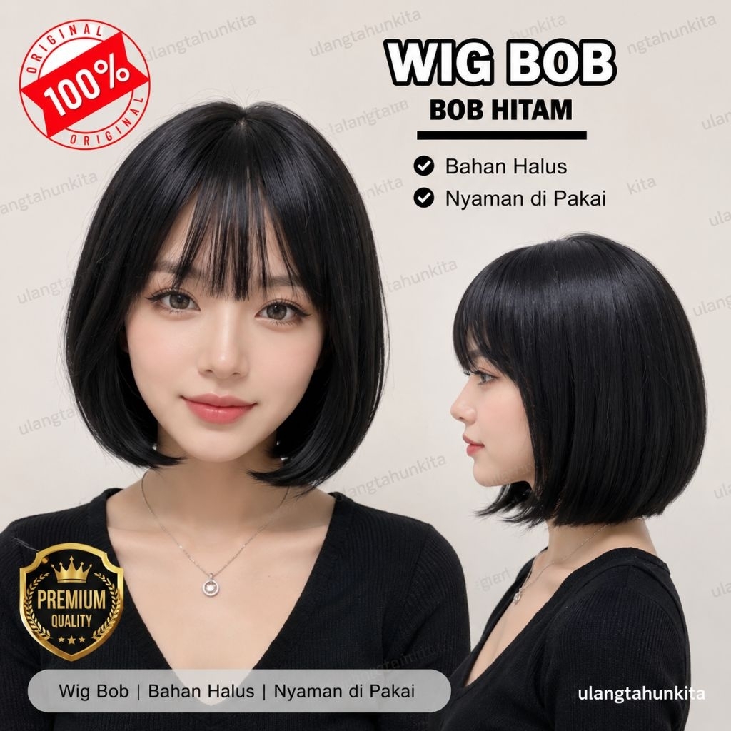 Wig Rambut Palsu Bob hitam,Wig rambut bob pendek lurus,wig Bob hitam,wig rambut palsu