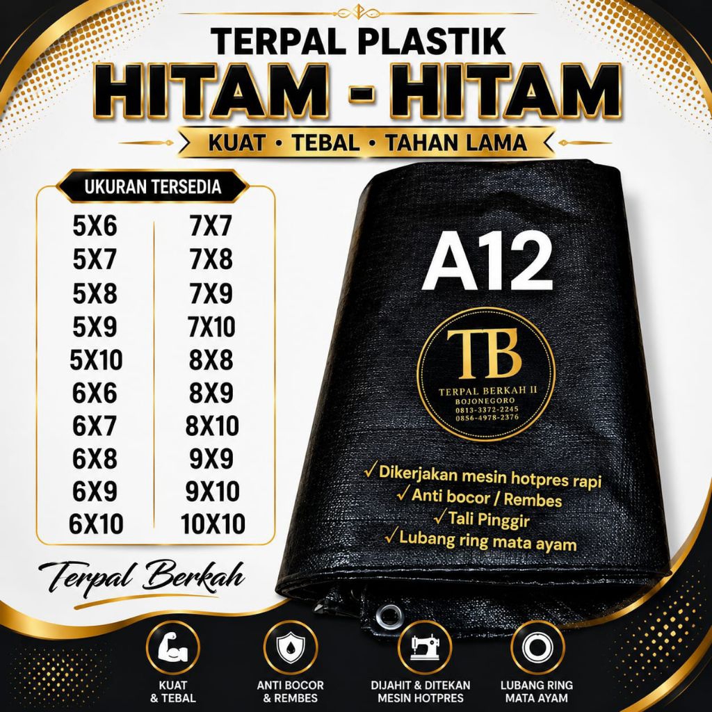 Terpal Plastik Korea A12 Hitam- Hitam Kuat Waterproof