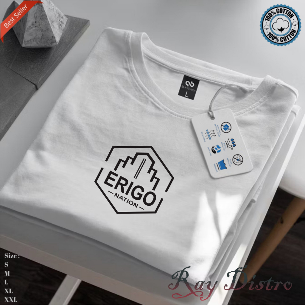 Promo Buy 1 Get Cod Kaos ERIGO Motif Black Unisex Lengan Pendek Atasan Casual T-shirt Bahan Katun Mo