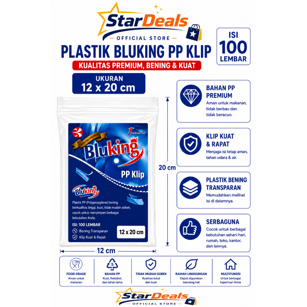 PLASTIK PP KLIP SNACK ZIPLOCK 12X20 CM BLUKING ISI 100 LEMBAR TEBAL 50 MICRON