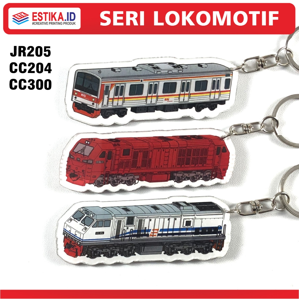 Gantungan Kunci Lokomotif seri JR205-CC300-CC204 | Miniatur Kereta cetak 2 sisi Anti Air