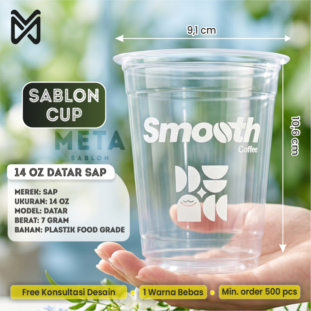 SABLON 1 WARNA - Cup Plastik SAP 14 oz  Datar 7 gram