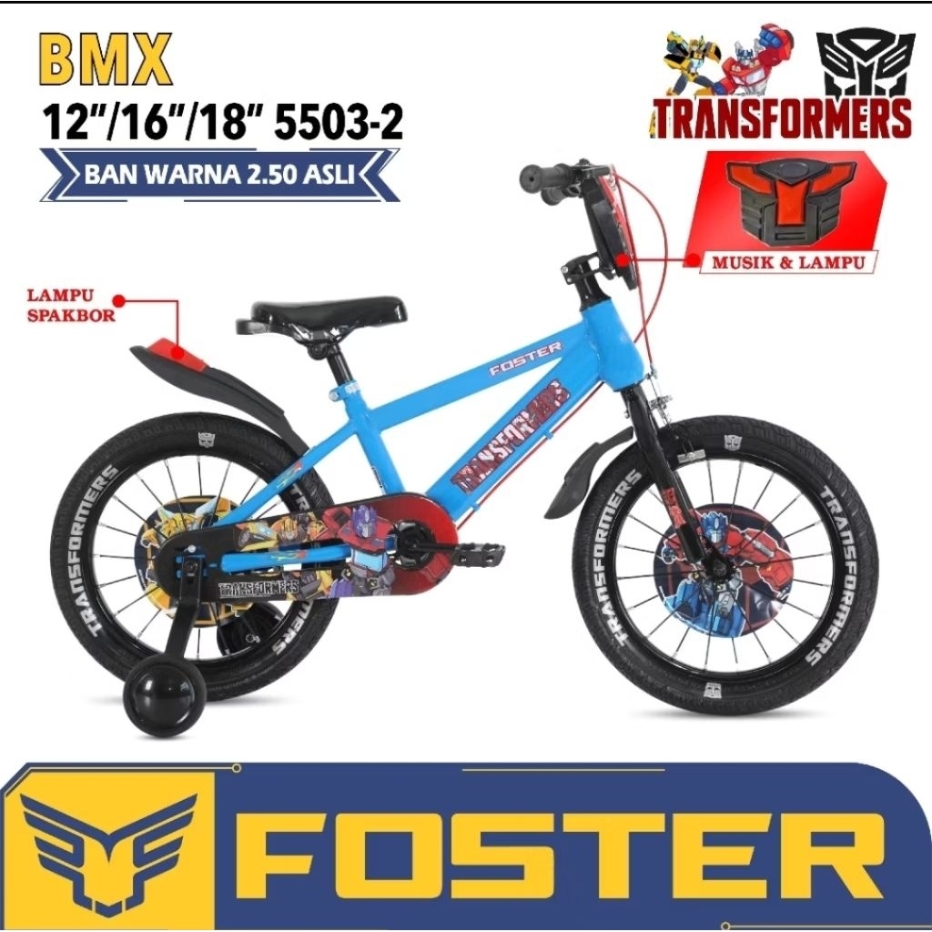 Sepeda BMX 12 16 18 Murah Berkualitas BMX Foster 5503-2 Transformers Robot Transformer Musik Lampu B
