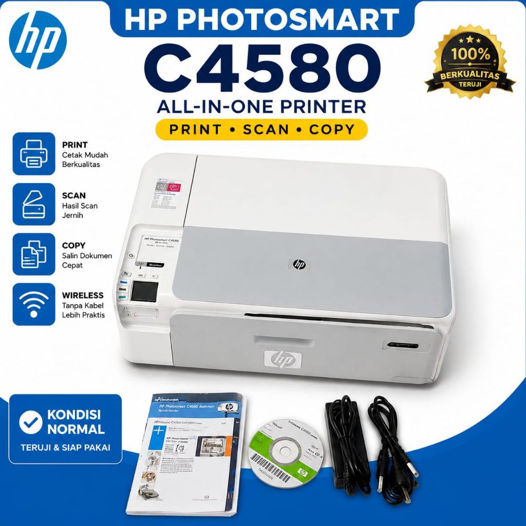 Printer HP Photosmart C4580 All In One Print Scan Copy Normal Siap Pakai