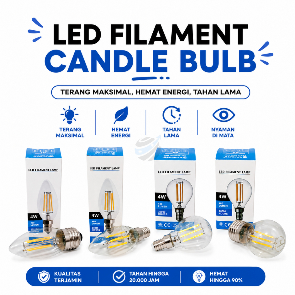 Lampu LED Filament Candle 4W C35 E14/E27 & G45 E14/E27 Bohlam Hias Hemat Energi