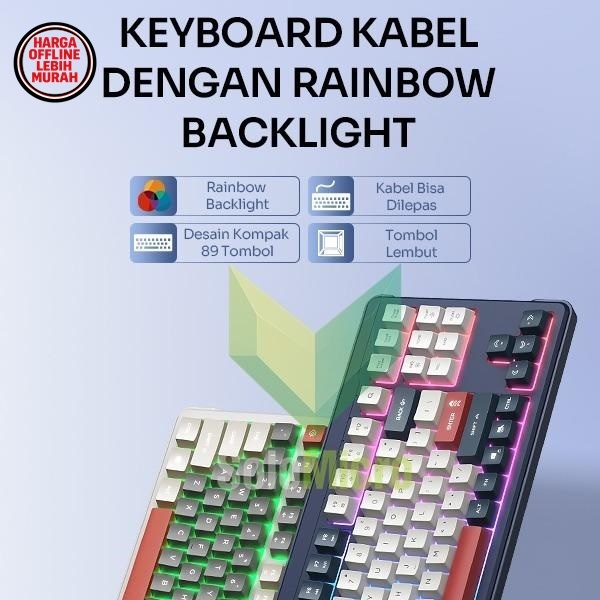 ROBOT Keyboard Mechanical RK50 89 Key – Rainbow Backlight | PBT Keycaps | Desain Kompak & Nyaman Dip