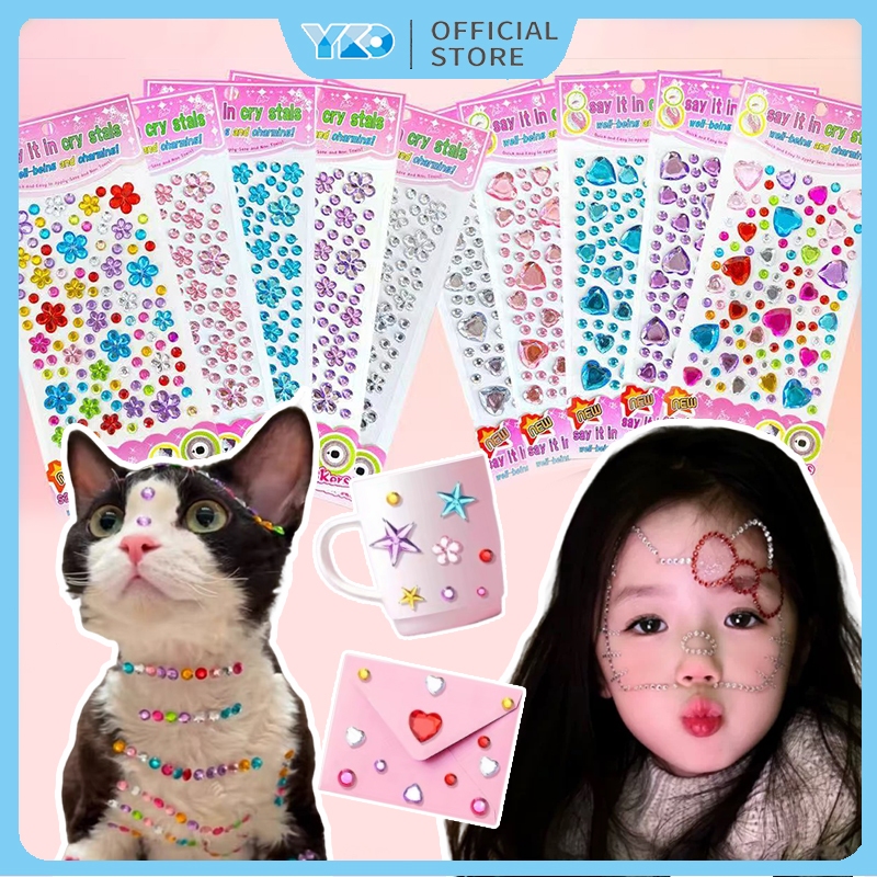 YKO Shiny Stiker Wajah Berlian DIY Stiker Wajah Pesta Topeng Stiker Wajah Manikur Stiker