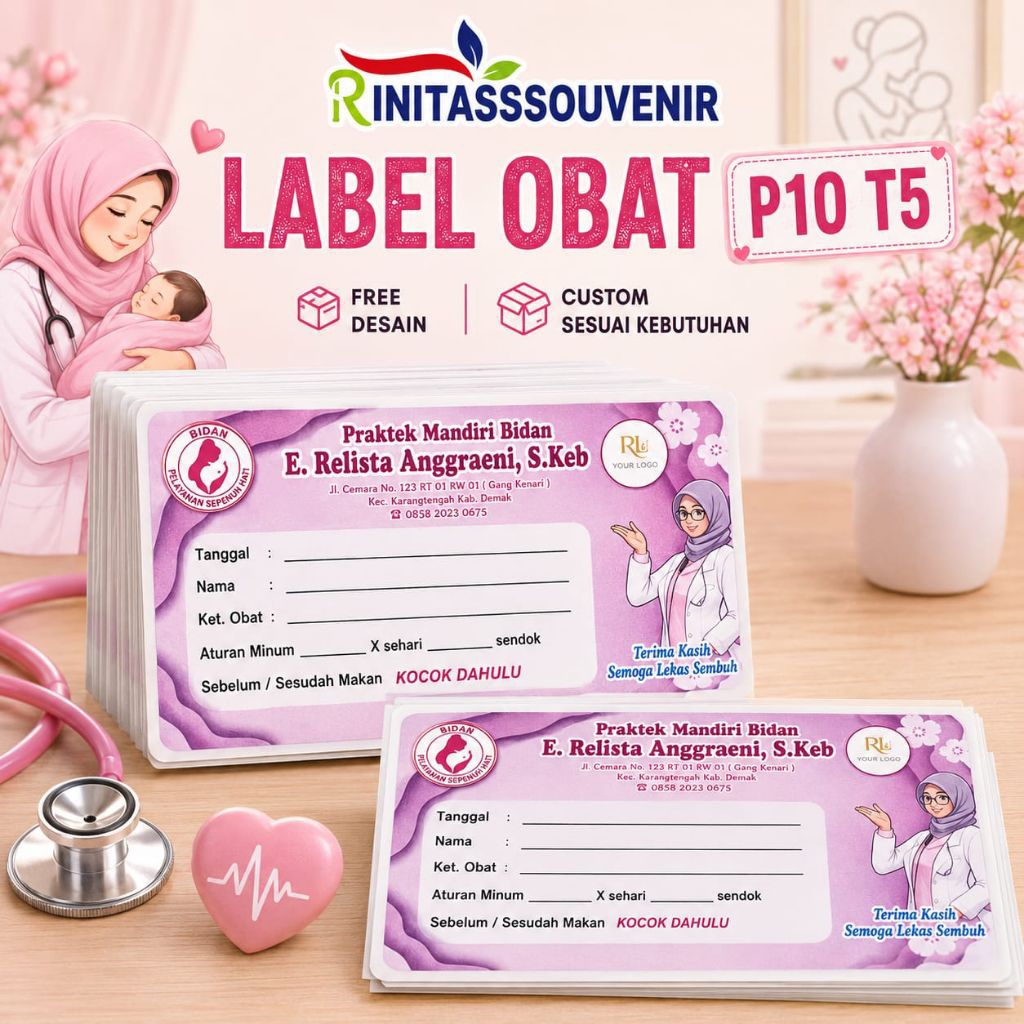 Etiket label obat/etiket label sirup/label obat/label bidan