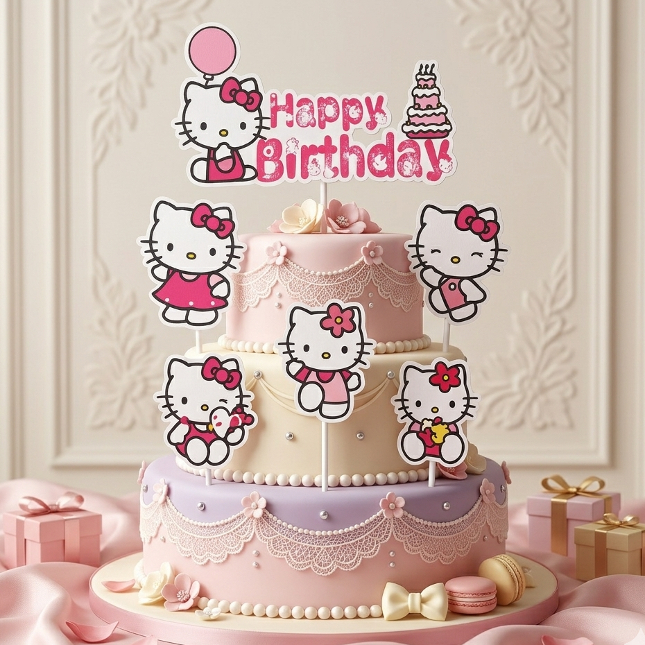 (SKR) Cake Topper Kertas Happy Birthday Hello Kitty
