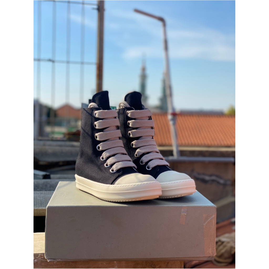 READY) RICK OWENS RAMONES HI JUMBOLACES BLACK CANVAS 45