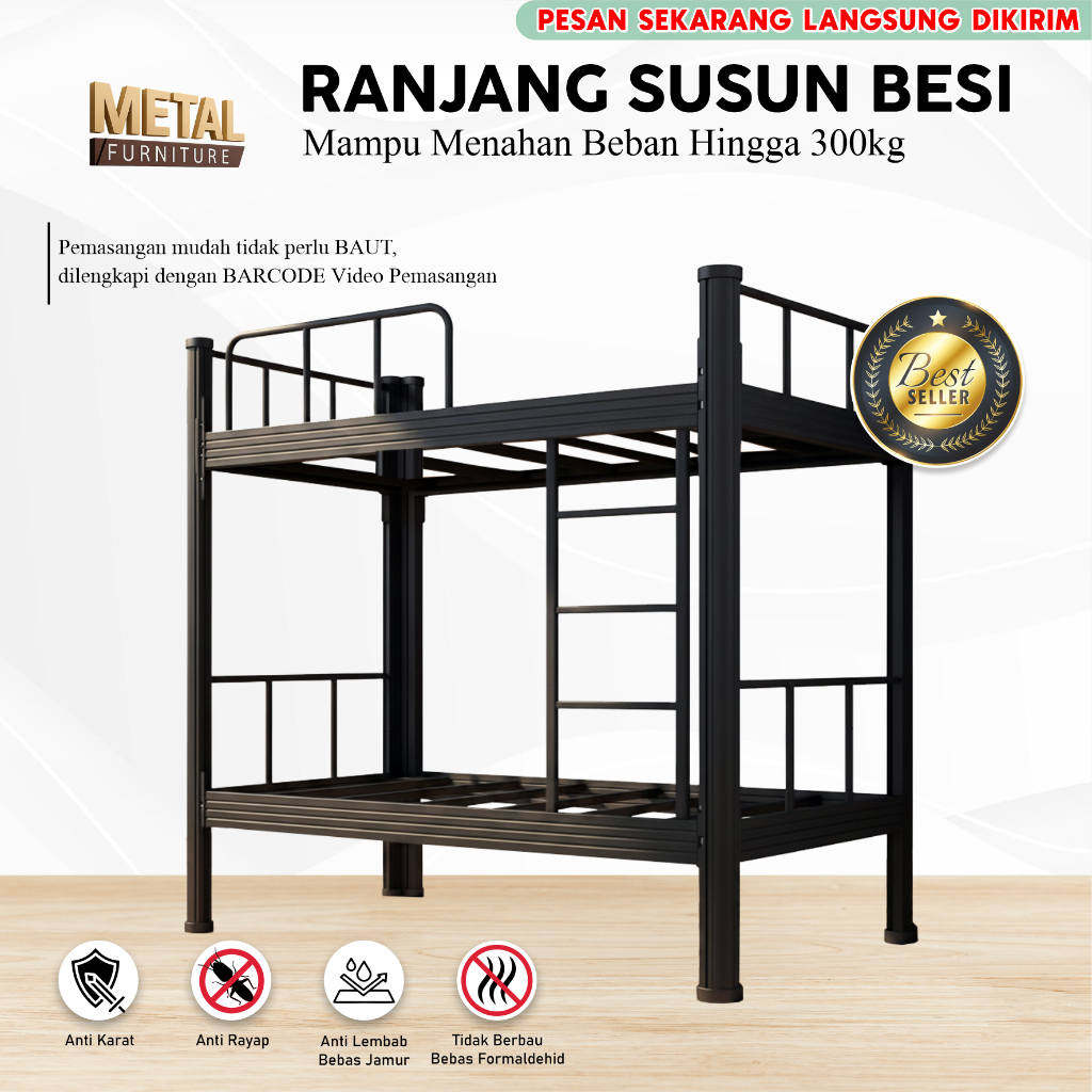 Ranjang Susun Besi Kokoh - Dipan Kasur 2 Tingkat Minimalis Untuk Kamar Anak Kost - METAL FURNITURE
