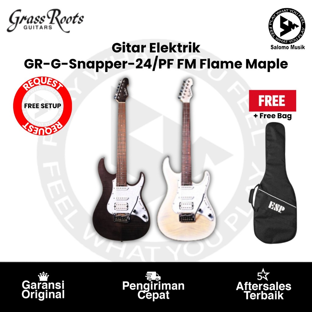 Gitar Elektrik Grass Roots GR-G-Snapper-24/PF Flame Maple by ESP Varian Warna + Free Bag
