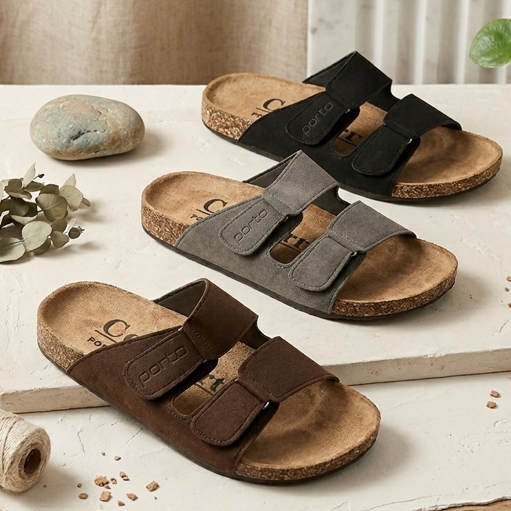 Pria Porto Vintage Sandal Pria Porto Vintage Alex | Sandal Slide Casual Double Strap Empuk Anti Slip