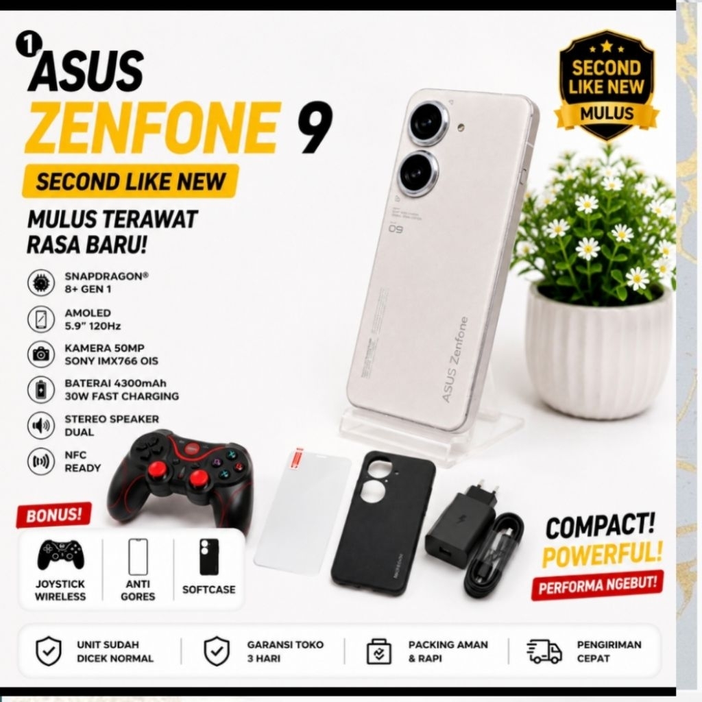 Asus Zenfone 9 Ram 6GB 128GB Second Like New HP Gaming Snapdragon 8 Gen 1 Bonus Lengkap Softcase Ant