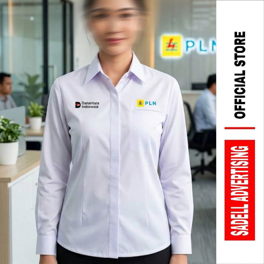 Kemeja PLN Seragam Danantara PLN Baju Danantara Indonesia PLN Putih Lengan Panjang Wanita Bordir