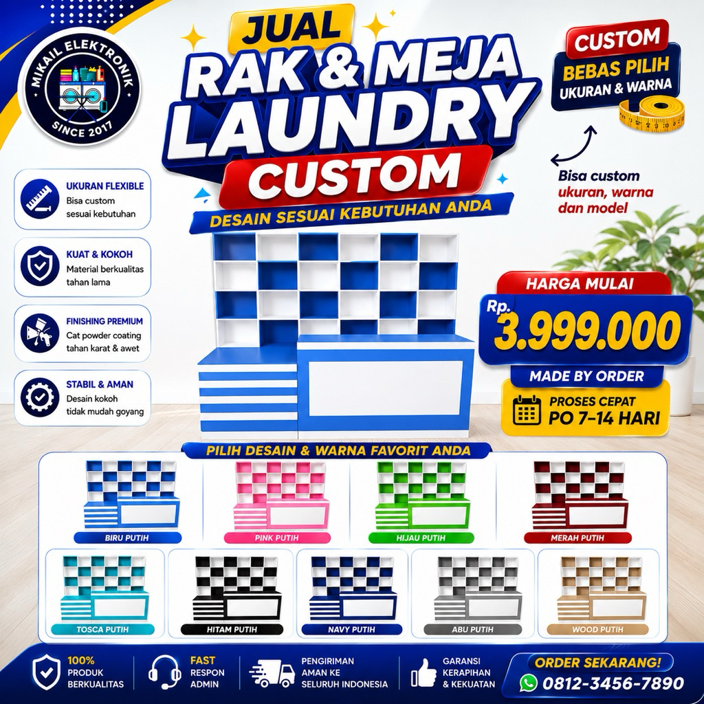 RAK PAJANG LAUNDRY MEJA KASIR LAUNDRY  SET CUSTOM RAK KAYU BEST SELLER