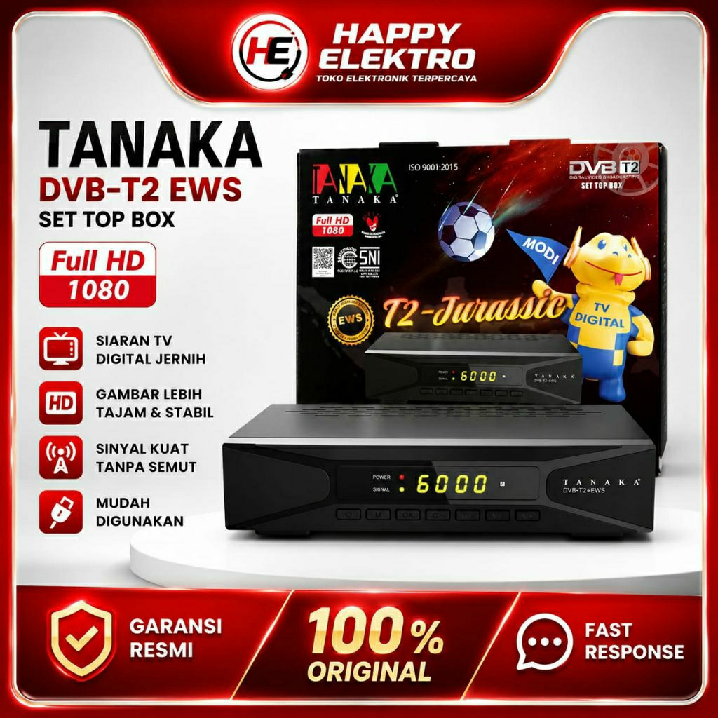 Tanaka DVB-T2 EWS Set Top Box TV Digital Full HD 1080P YouTube IPTV Siaran Jernih Original
