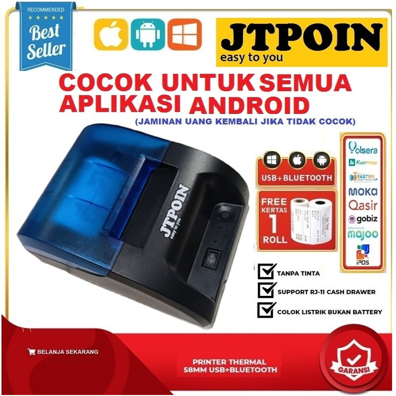 Printer Thermal Bluetooth JTPOIN VSC C58 untuk Kasir, Cetak Resi, Token PLN, PDAM, Pulsa