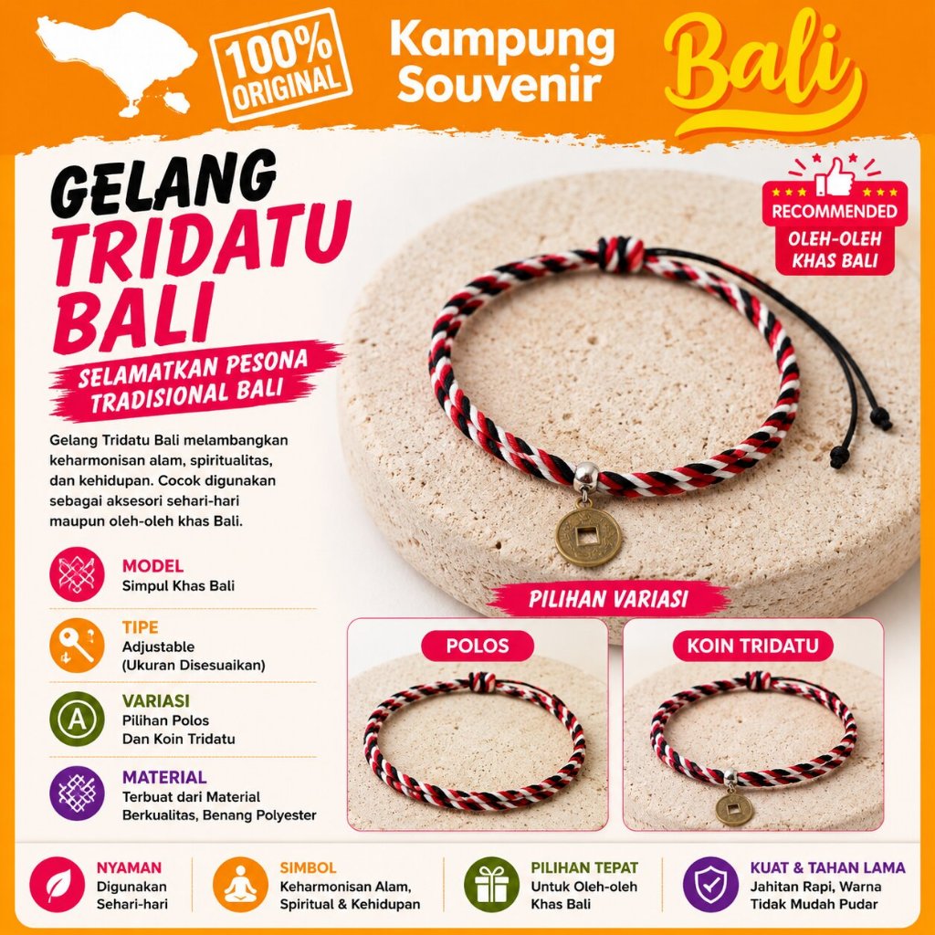 Gelang Tridatu Bali Asli Aksesoris Oleh Oleh Khas Bali Pulau Dewata