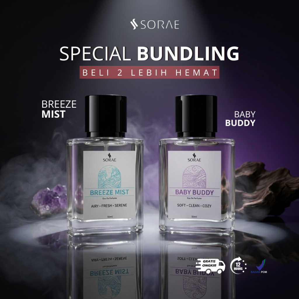SORAE Breeze Mist + SORAE Baby Buddy Eau De Parfum 50ml x2 Fresh Clean Powdery Parfum Pria Wanita Ta
