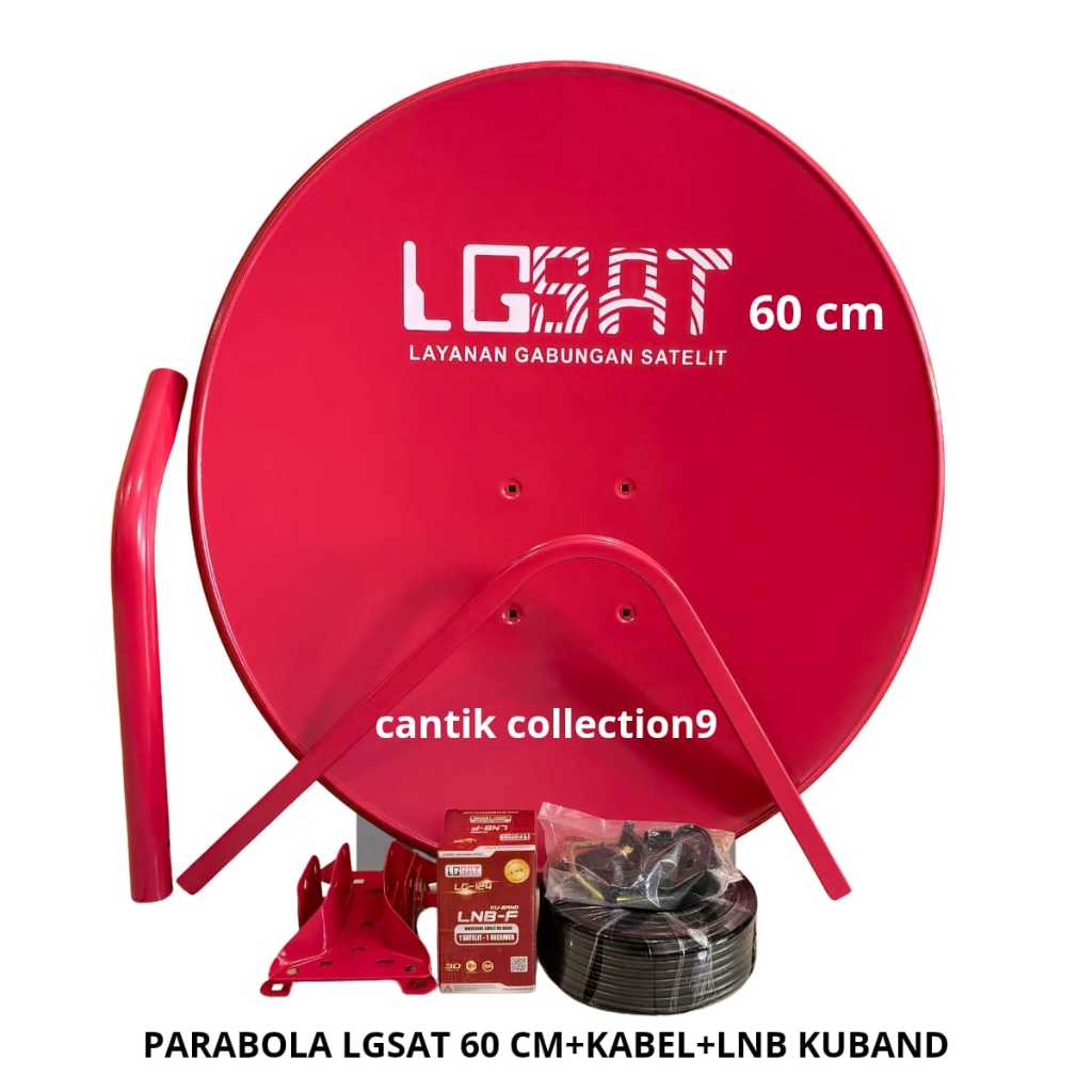 Parabola Mini Lgsat 60 Cm Merah Full Paket Kabel & Lnb kuband
