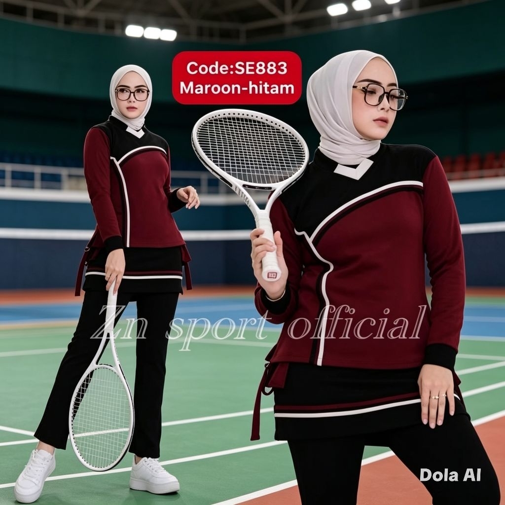 setelan olahraga senam merah putih Baju senam aerobik hijab
