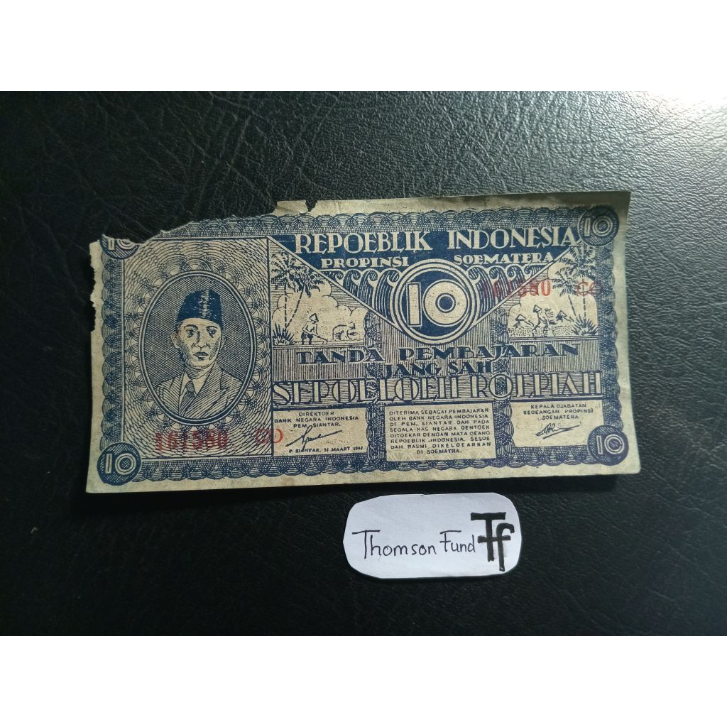 10 Rupiah Orida Pematang Siantar 1947 (Good) S/N 161580 CO
