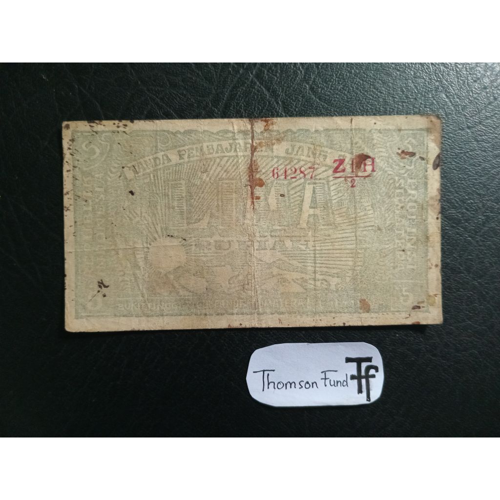 5 Rupiah Orida Bukittinggi Emisi 1-1-1948 (Fine) S/N 64287 ZfH