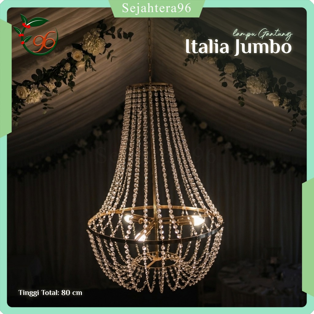 Lampu Gantung Kristal Italia Jumbo Chandelier 80 CM Lampu Ruang Tamu Mewah | Chandelier Italia Jumbo