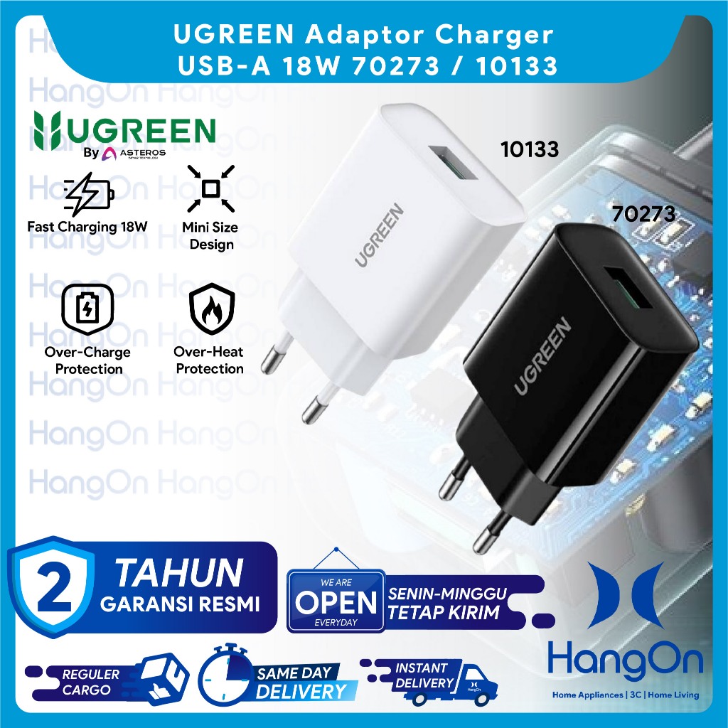 UGREEN 70273 / 10133 Adaptor Kepala Charger USB-A 18W Charge iPhone Android PD Fast Charging 18 Watt