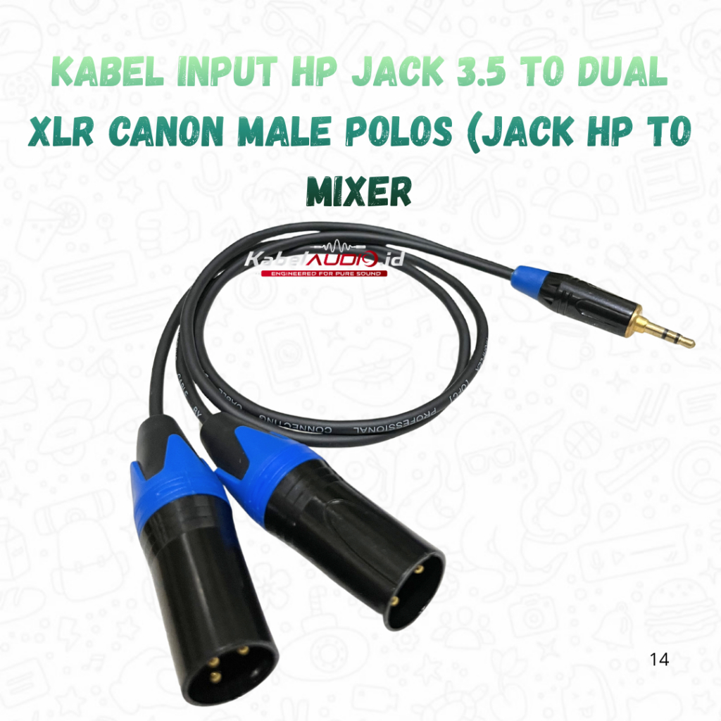 KABEL INPUT HP JACK 3.5 TO DUAL XLR CANON MALE (JACK HP TO MIXSER)