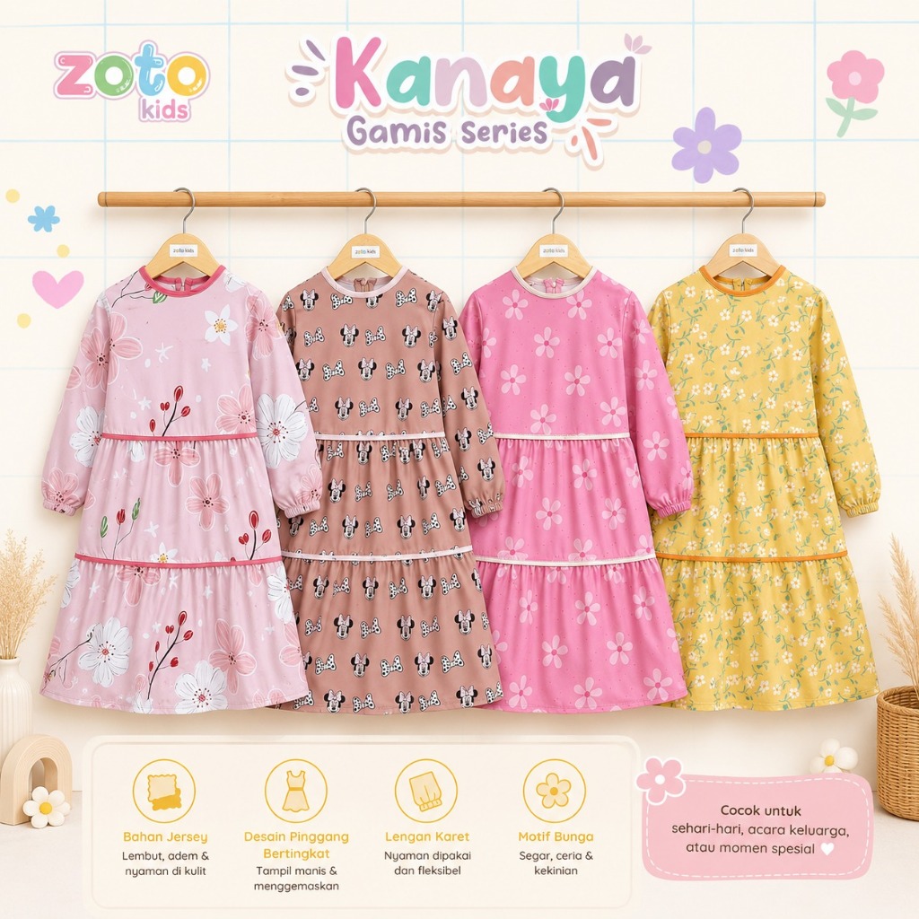 Zoto Kids – Abaya Anak Perempuan Terbaru Fashion Muslim Anak Kekinian Desain Simple Mewah Bahan Prem