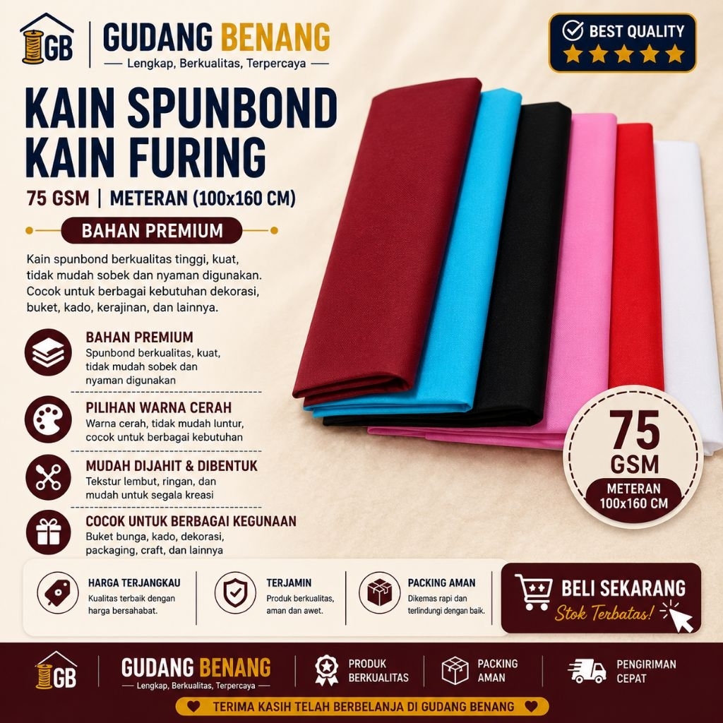 Kain Spunbond Kain Furing 75gsm Meteran (100x160CM)