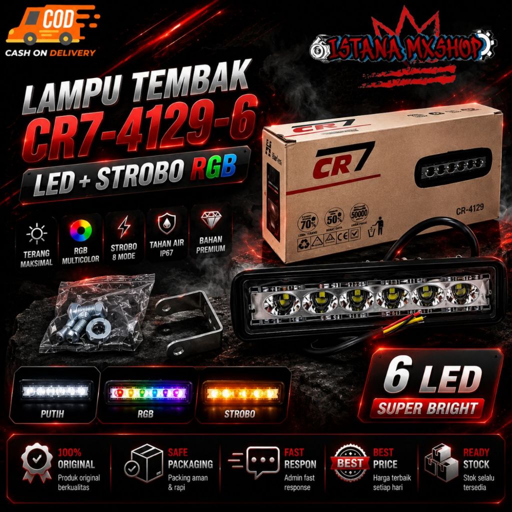 Lampu sorot tembak { CR7 } 4129 6 LED + Strobo RGB