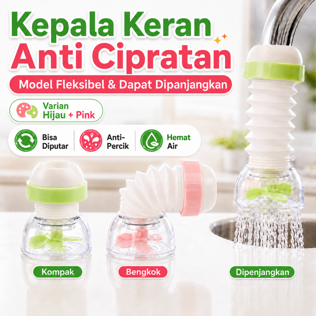 Shower Kepala Keran Dapur Fleksibel Anti Percik Bisa Diputar Dipanjangkan 360° Fleksibel Serbaguna