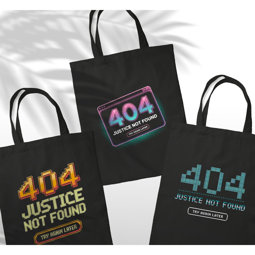 Totebag 404 Justice Not Found 30x40 Cm | Tas Tote Bag Premium Sekolah Kuliah kerja Gambar Tulisan Ka