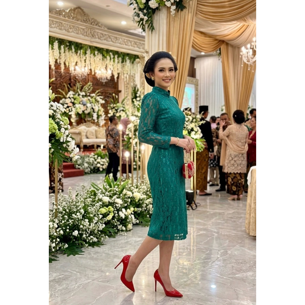 PL  Dres brukat hijau dapat bonus dress satin mewah size S