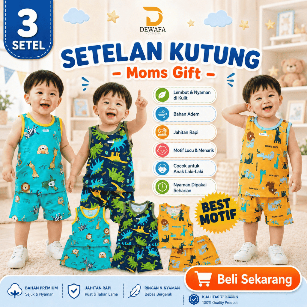 [ 3 Setel ] Setelan Moms Gift KUTUNG Setelan Kensi Anak Laki Laki Unisex Baju Main