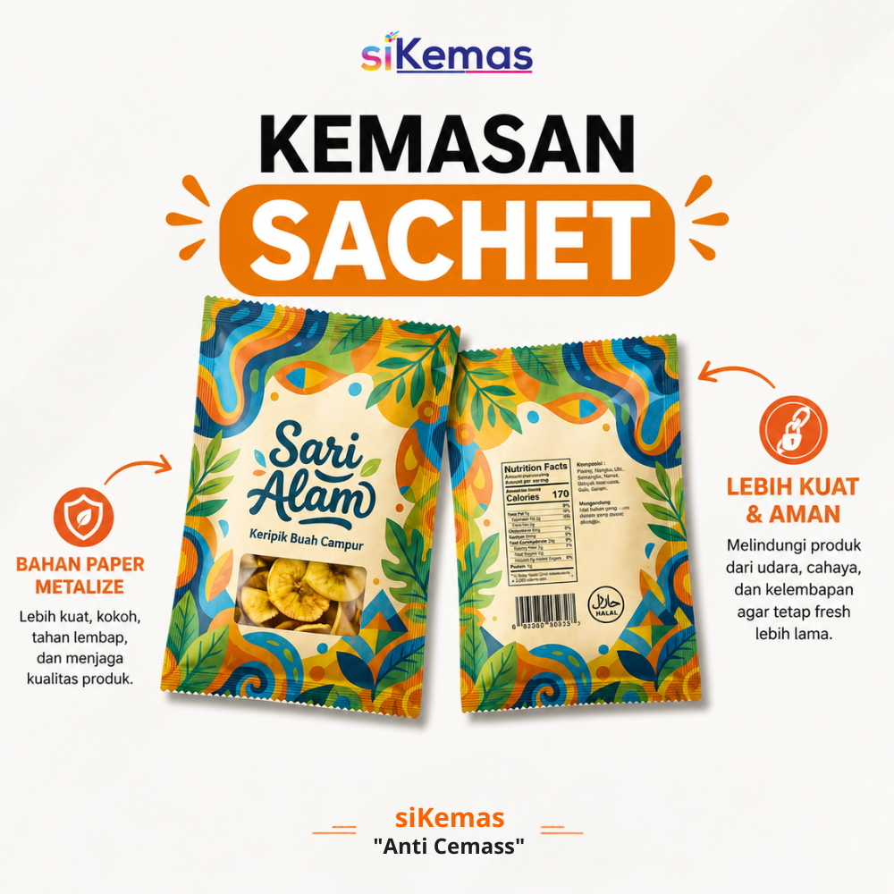 Cetak kemasan sachet full printing tanpa ziplock