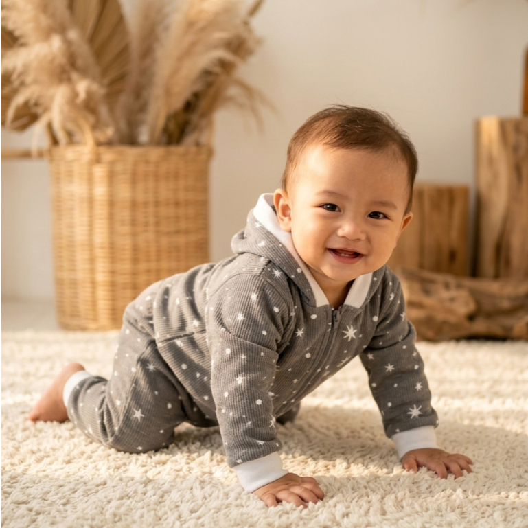 Stelan jaket bayi 0-4 bulan Kain plecee lembut tebal