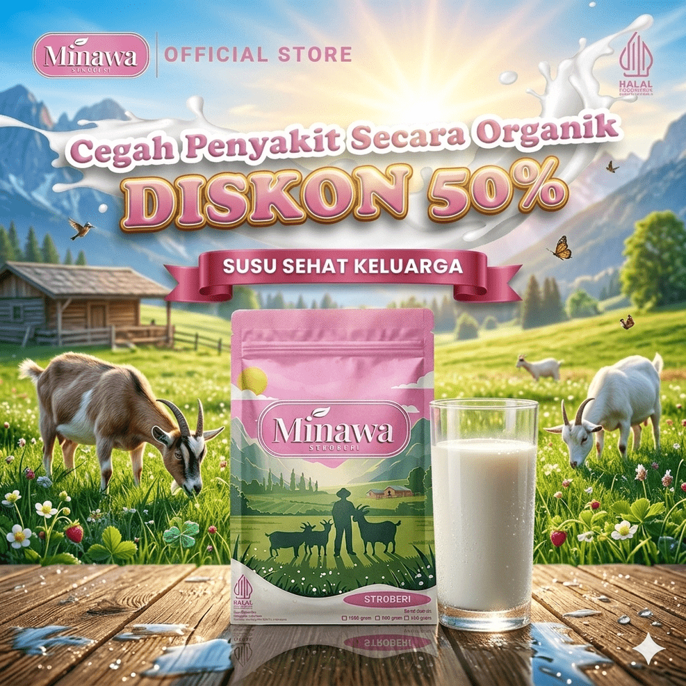 Susu Kambing Etawa Bubuk 1 Kg - Rasa Strawberry - Bantu Cegah Stunting Pada Anak - Minawa